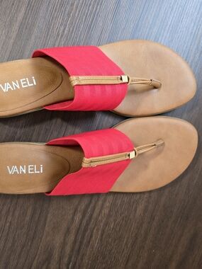 Vaneli Red Leather-Trim Thong Sandals